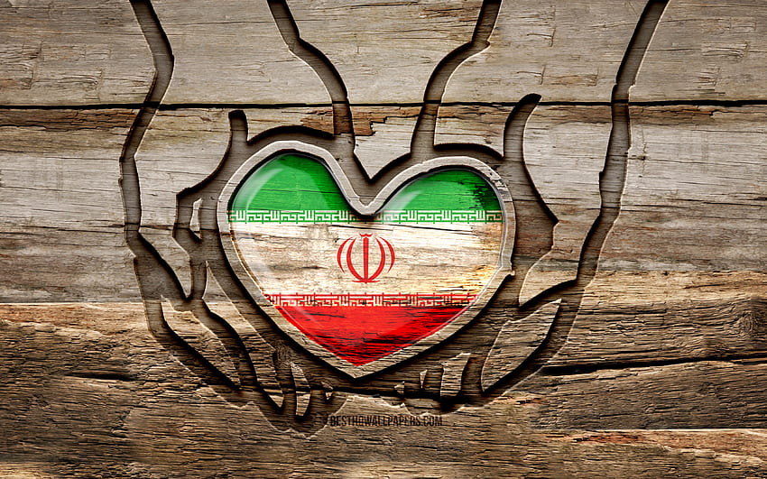 Amo l'Iran, mani intagliate in legno, Giorno dell'Iran, Bandiera iraniana, Bandiera dell'Iran, Abbi cura dell'Iran, creativo, Bandiera dell'Iran, Bandiera dell'Iran in mano, Intaglio del legno, Paesi asiatici, Iran Sfondo HD