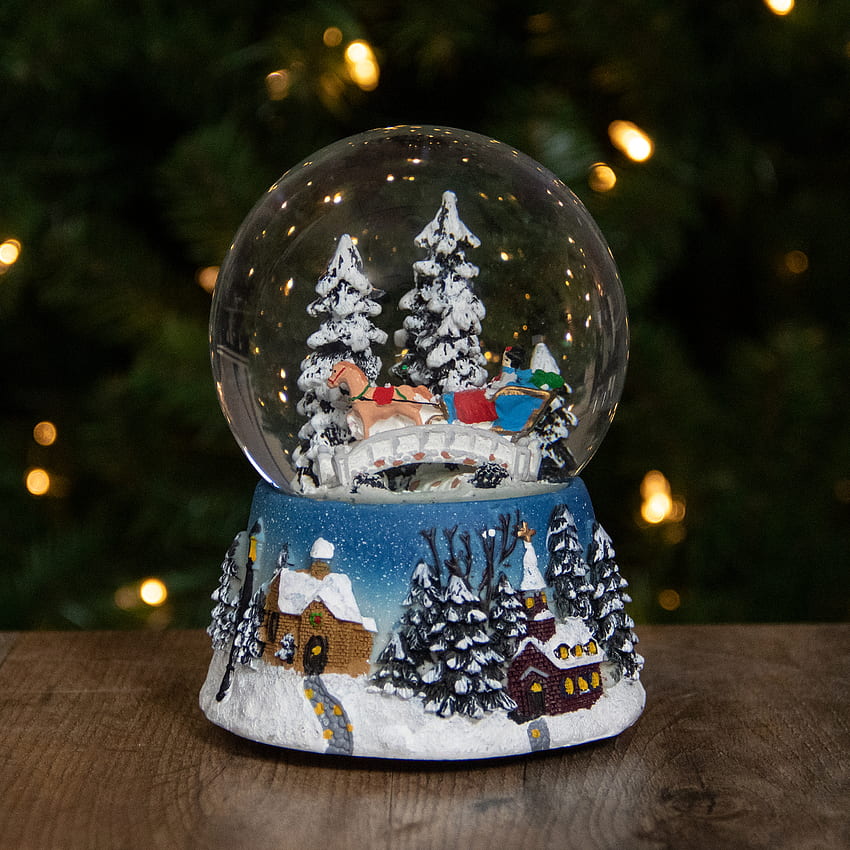 Musical Winter Forest Sleigh Ride Christmas Snow Globe. Christmas ...