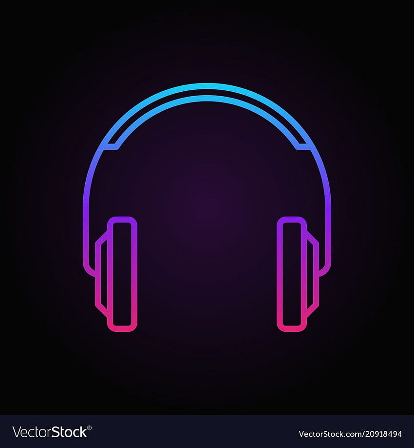 Kolorowe słuchawki proste wektor ikona lub element logo w stylu cienkiej linii na ciemnym tle. A . Projektowanie logo muzyki, logo Edm, neon iPhone'a Tapeta na telefon HD