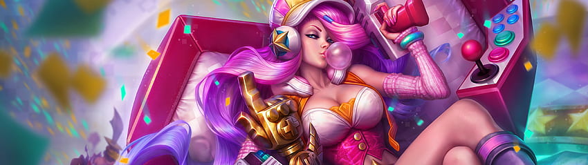 Doppelmonitor Miss Fortune (League Of Legends), Hintergrund, Rosa Doppelmonitor HD-Hintergrundbild