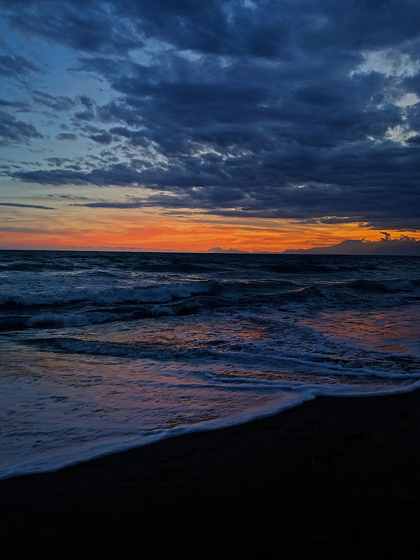 Nature, Sunset, Horizon, Coast, Tide, High Tide HD phone wallpaper