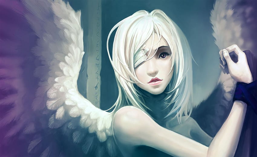 Fantasy anime angel wings feathers bondage mood emotion sad sorrow pain face eyes gothic blondes women females girls art . . 27808, Emotional Art HD wallpaper