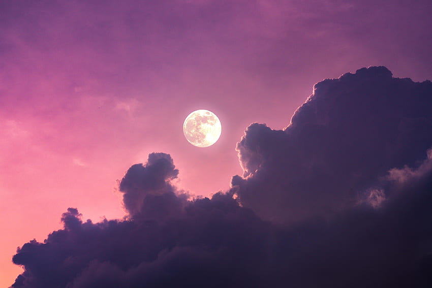 雲と月の光、空、自然 高画質の壁紙