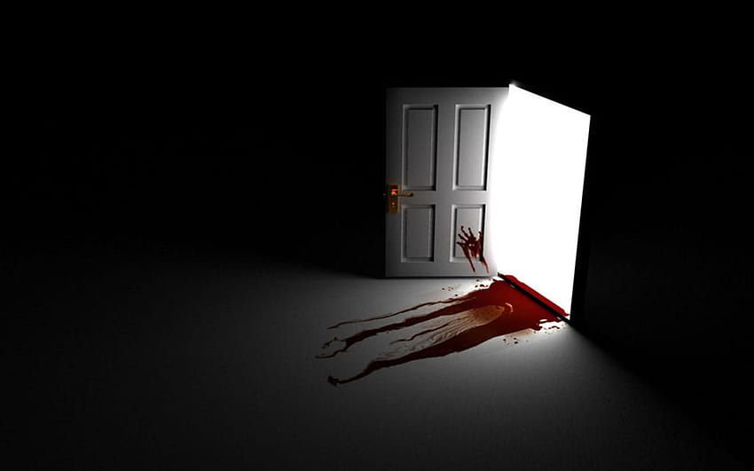 Horror-porta, nero, porta, 3d, horror, sangue Sfondo HD