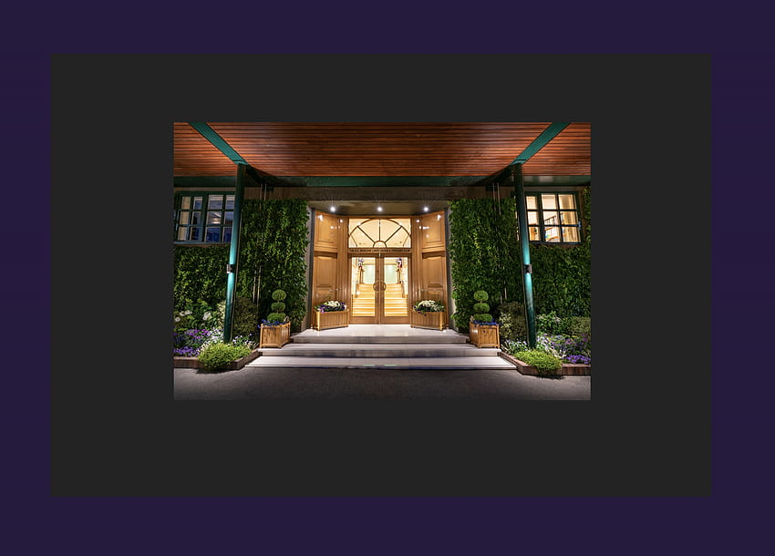Elegant Entrance, windows, grand slam, london, tennis, purple, stairs, wood, door, green, lights, entrance, flowers, elegance, window boxes HD wallpaper