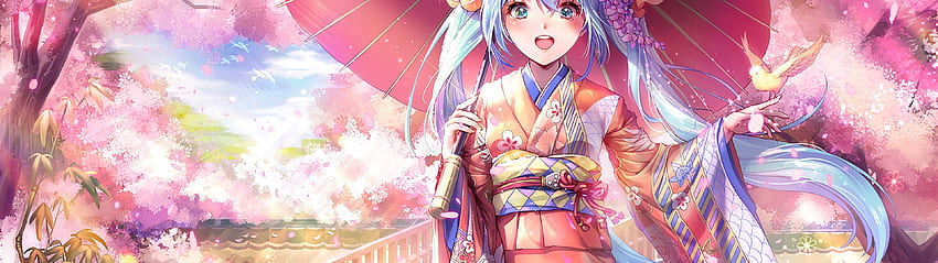 Аниме Момиче Кимоно Cherry Blossom, Sakura Tree Аниме HD тапет