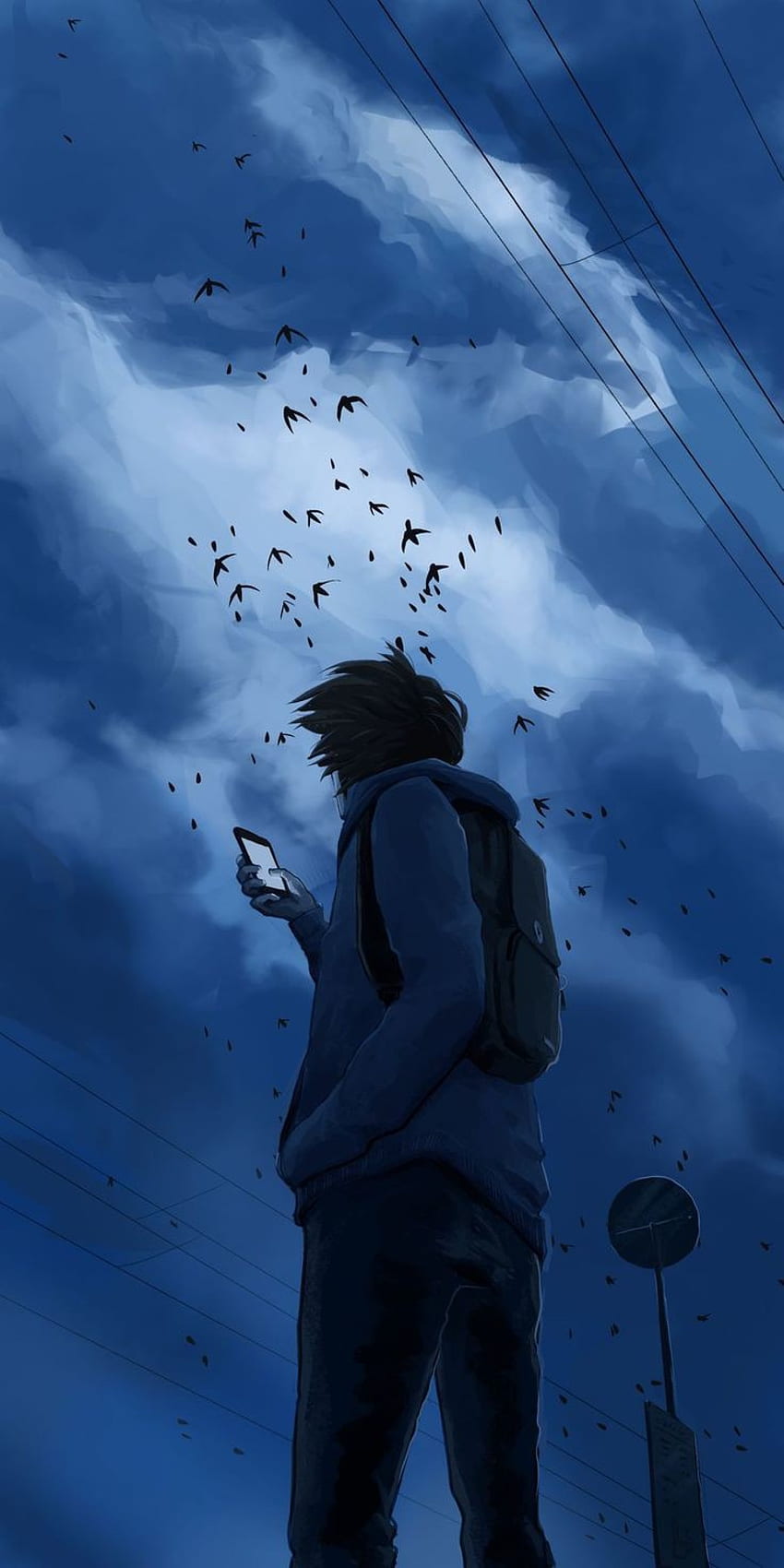 Anime Cielo, nube fondo de pantalla del teléfono