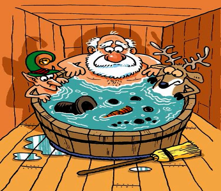 Hot Tubs Christmas Humor, Reindeer, Water, Broom, Funny, Santa, Elf, Hat, Snow Man, Hot Tub HD wallpaper
