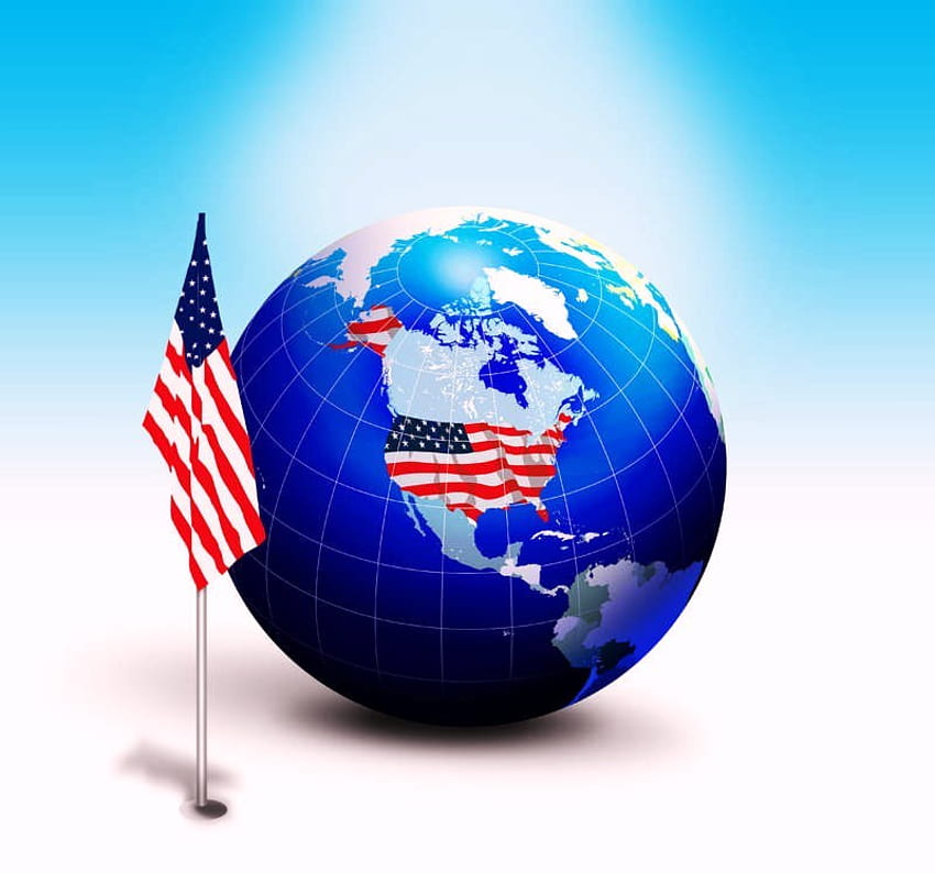 미국, 지구본, 빨간색, 깃발, 흰색과 파란색, 지도, 아메리카 합중국 기념 HD 월페이퍼