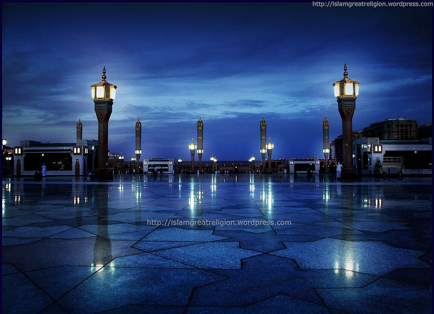 Vista azul de Masjid Nabawi Top belo islâmico papel de parede HD