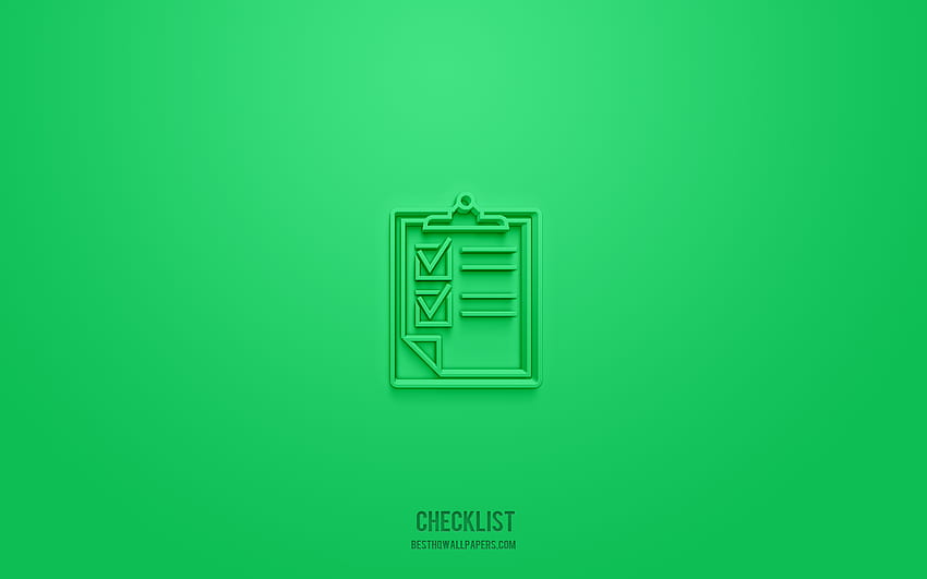 Checklist 3d icon, green background, 3d symbols, Checklist, business icons, 3d icons, Checklist sign, business 3d icons HD wallpaper