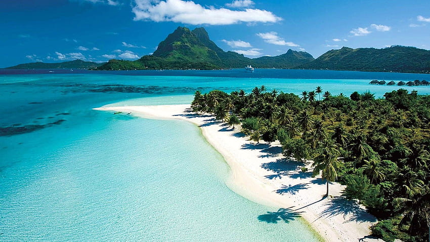 Piękne, Tahiti, Morze, Piasek, Słońce, Niebo, Piękne Miejsca, Wakacje, Szczęście Tapeta HD