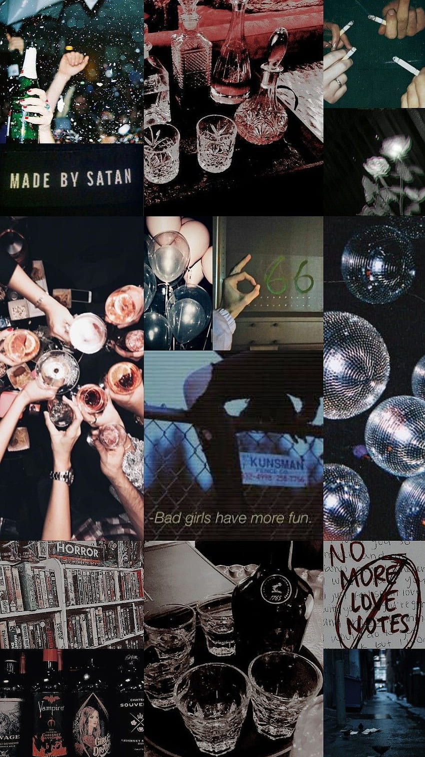 hintergrund, collage, ästhetisch, musik, farbe, dunkel, schwarz, satan, horror, alkohol, par. Ästhetische Collage, iPhone, schwarze Ästhetik, Vintage Party HD-Handy-Hintergrundbild