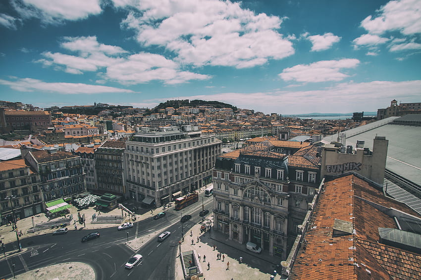 Città, edificio, vista dall'alto, Lisbona, Portogallo Sfondo HD