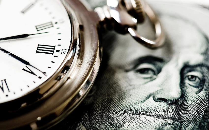 soldi, dollari, il tempo è denaro, vecchio orologio, dolari, vecchio hodynnyk per con risoluzione. Alta qualità Sfondo HD