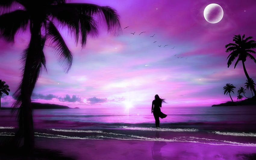 Without You, purple, lady, fantasy, silhouette HD wallpaper