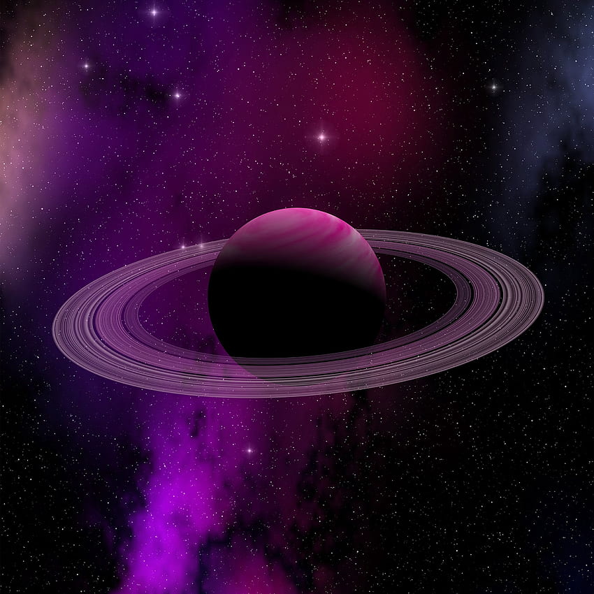 Raum-Planeten-Saturn-Stern-Kunst-Illustrations-Purpur HD-Handy-Hintergrundbild