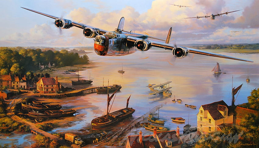 aviation aircraft airplane war dogfight art ww2 b24 liberator HD wallpaper