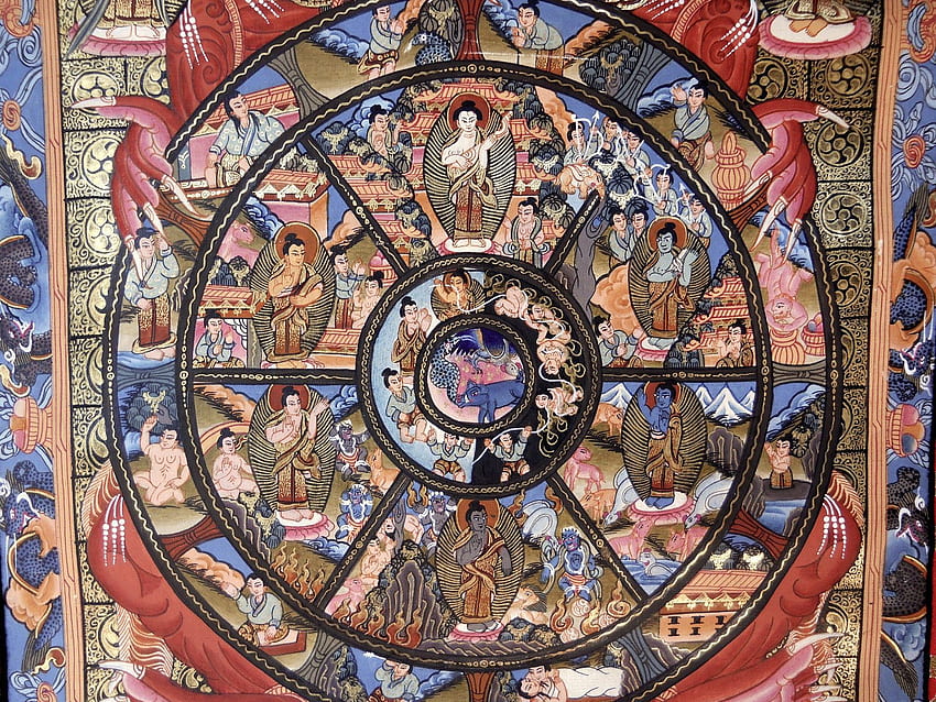 だるまの輪。 仏教のダルマ、ダルマとホイール ダルマの背景、チベット仏陀 高画質の壁紙