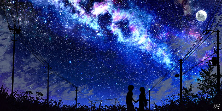 Art, Night, Dark, Silhouette, Starry Sky HD wallpaper