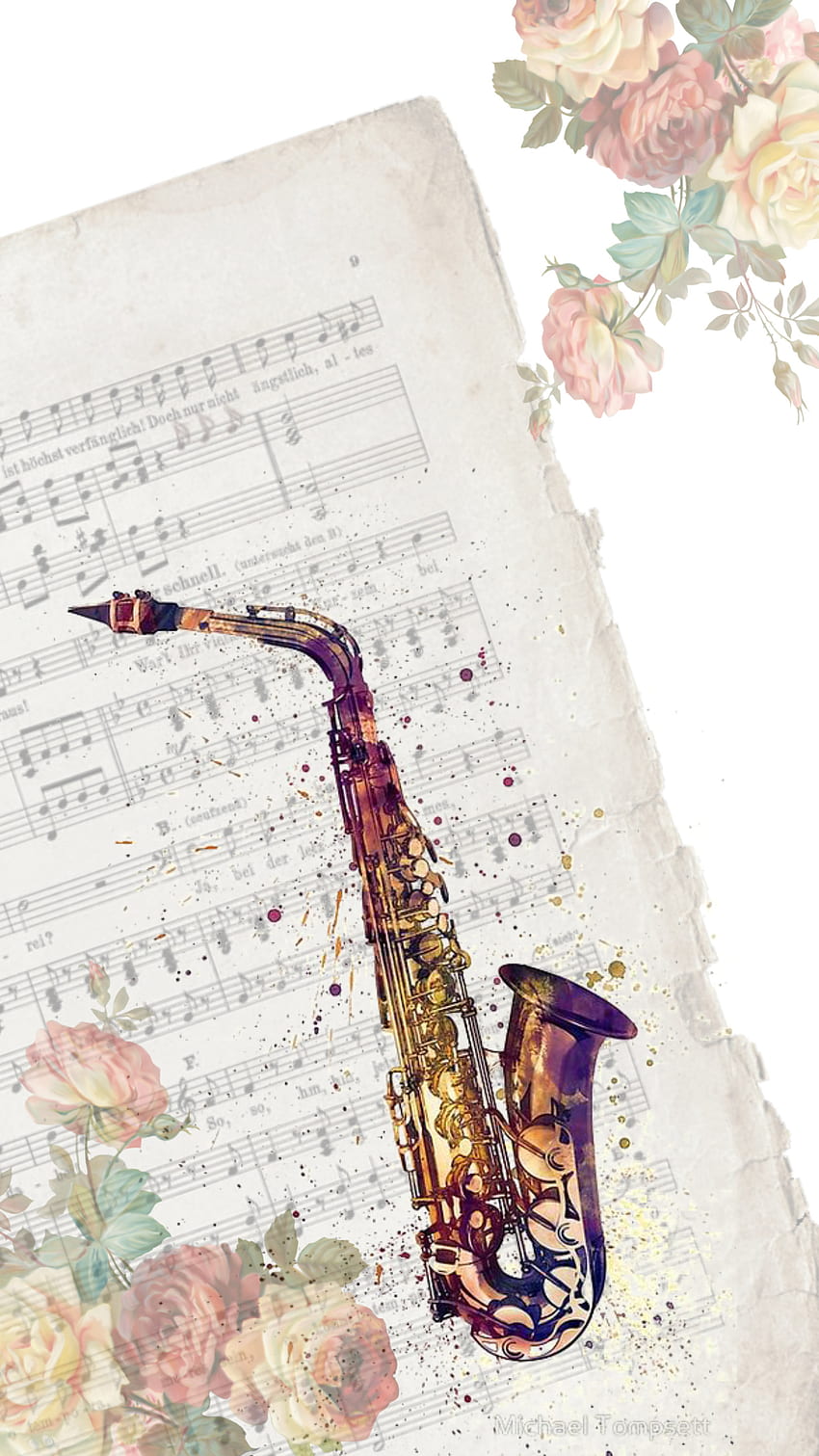 SAXOPHONE, MUSIC, DESIGN, LETTER, SONG, FLOWERS, IPHONE, SAMSUNG, MUSICAL HD phone wallpaper