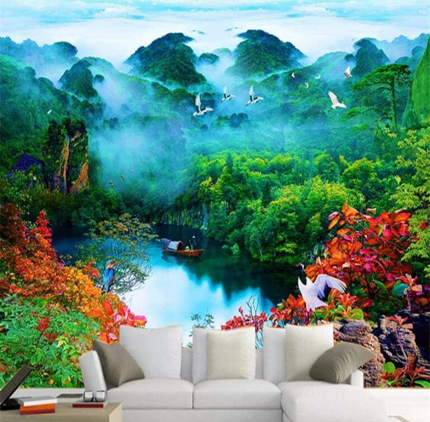 壁画大規模なカスタム美的シャングリラ森のツル中国風景寝室リビングルームテレビの背景 450X300Cm, : .uk: DIY & Tools, Magic Aesthetic 高画質の壁紙