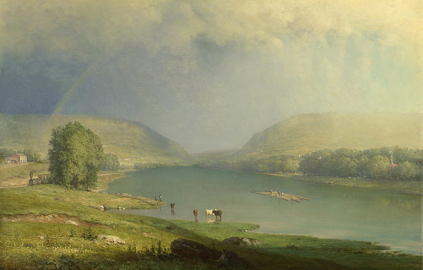 landscape, mountains, river, rainbow, , George Inness, The Delaware Water Gap, George Inness for , section живопись - HD wallpaper
