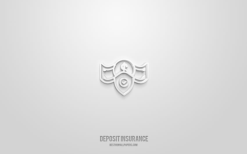 Icono 3d de seguro de depósito, blanco, símbolos 3d, seguro de depósito, iconos de seguro, iconos 3d, signo de seguro de depósito, iconos 3d de seguro fondo de pantalla