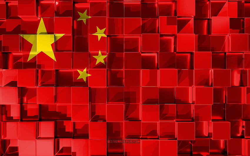 Flag of China, 3D flag, 3D cubes texture, China Red HD wallpaper