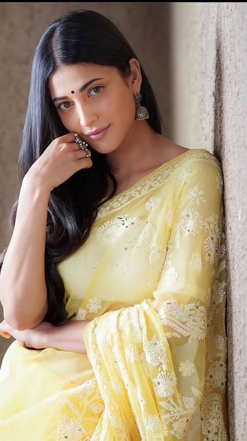 Шрути Хасан, Шрути Хасан, телугу актриса, красота на сари HD тапет за телефон