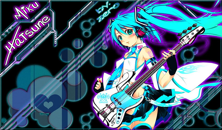 Miku, Anime, Hatsune Miku, Gitarre, Vocaloid, Kopfhörer HD-Hintergrundbild