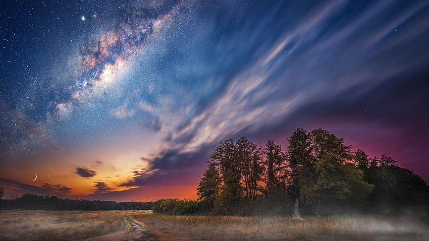 milchstraße, wolken, nacht, himmel, landschaft, baum, sterne, , , hintergrund, d4d68e HD-Hintergrundbild