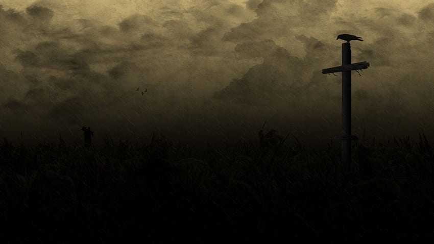 Horror creepy cross dark Raven country field . HD wallpaper