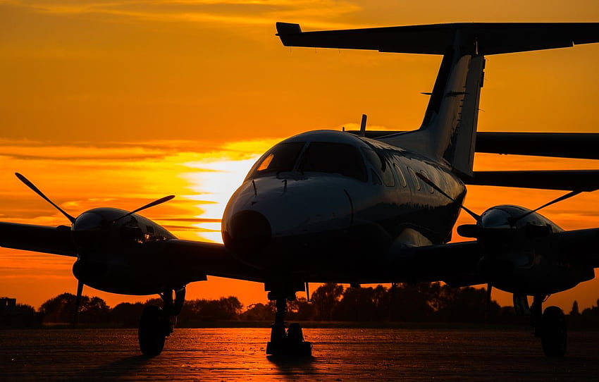 日没, エンブラエル, EMB 121, Xingu, 商用飛行機, セクション авиация 高画質の壁紙