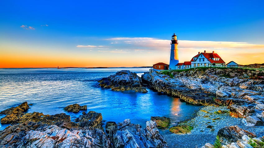 Spring Coast, , lighthouse, coast, ocean HD wallpaper
