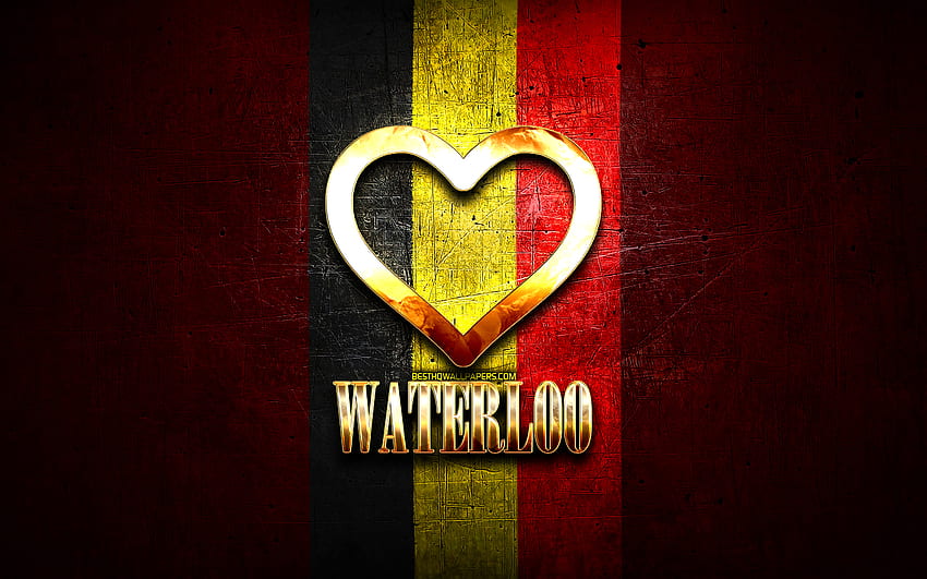 Обичам Ватерло, белгийски градове, златен надпис, Ден на Ватерло, Белгия, златно сърце, Ватерло със знаме, Ватерло, Белгийски градове, любими градове, Обичам Ватерло HD тапет