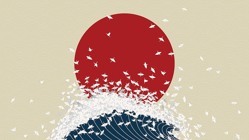 Japan, Vektor, Minimalismus, Welle, Origami, aufgehende Sonne HD-Hintergrundbild