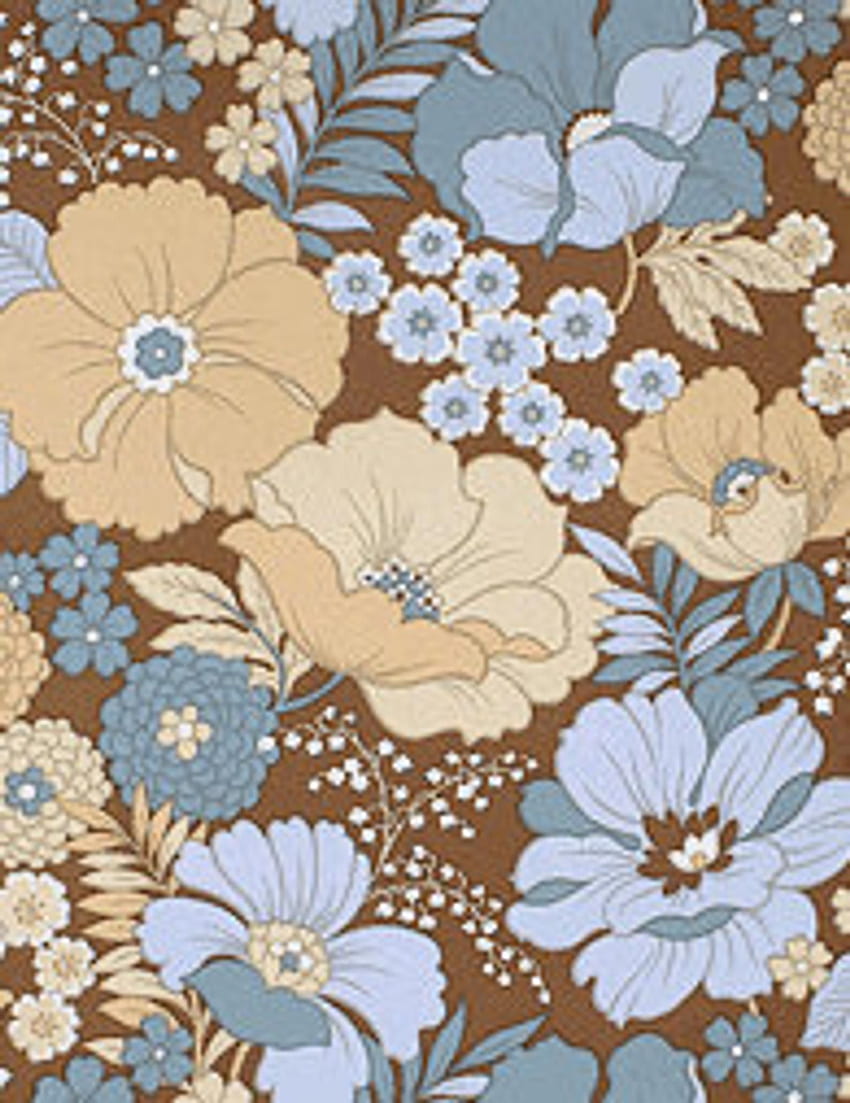 Gorgeous Blue 1970s Original Floral Vintage. Etsy. Floral , Retro prints, vintage, Brown Vintage Floral HD phone wallpaper
