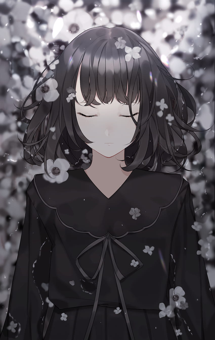 Anime Girl, Sleeping, Black Hair, School Uniform, White - Black And White Anime Girl - -, Anime Girl With Black Hair HD phone wallpaper