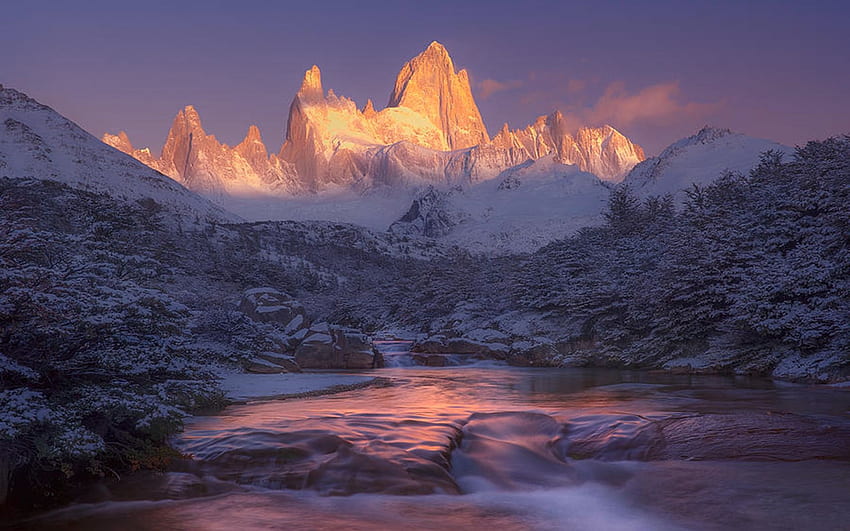 Mt. Fitz Roy on a cold, snowy morning, Patagonia, Argentina, snow ...