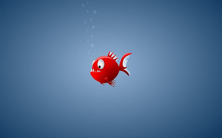 piranha, minimal, red fish, funny art, creative, fish, red piranha, cartoon piranha for with resolution . High Quality HD wallpaper