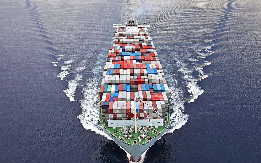 контейнеровоз, голям товарен кораб, концепции за корабоплаване по море, кораб с контейнери за с резолюция . Високо качество HD тапет