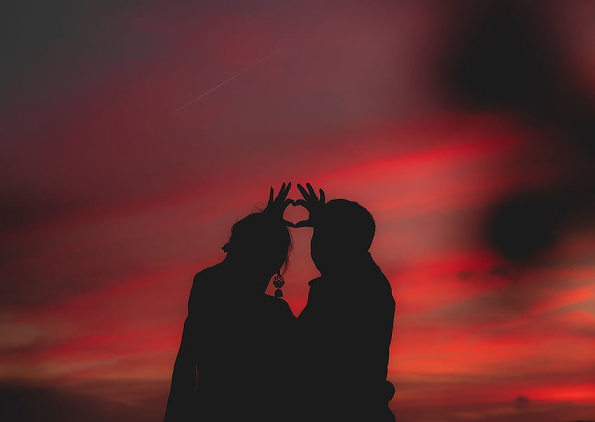 Love, Couple, Pair, Silhouettes, Hands, Heart HD wallpaper