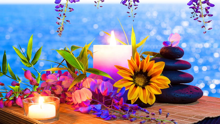 Spa, candela, fiori, orchidee, pietre Sfondo HD