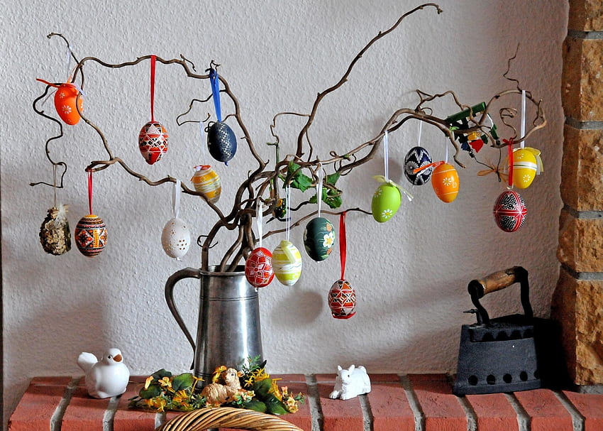 Holidays, Eggs, Easter, Holiday, Branches, Bricks, Rabbit, Iron, Little Bird, Birdie HD wallpaper