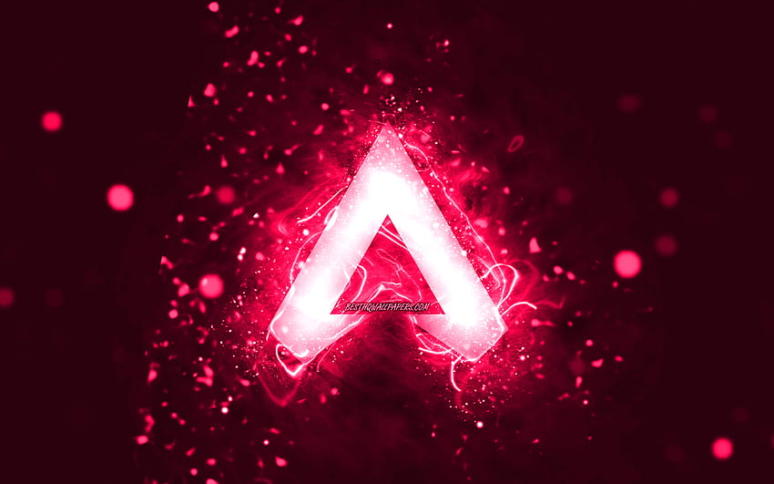 Apex Legends pink logo, , pink neon lights, creative, pink abstract background, Apex Legends logo, games brands, Apex Legends HD wallpaper