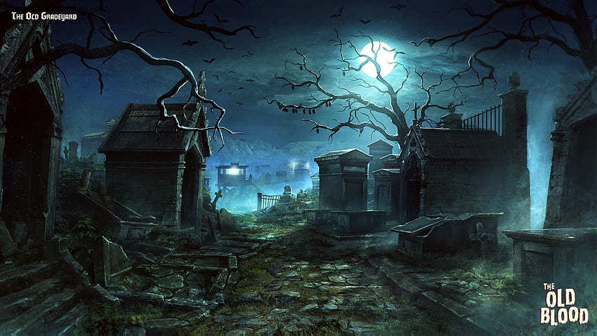 Фентъзи фон на гробището - Wolfenstein The Old Blood Village - -, Тъмно гробище HD тапет