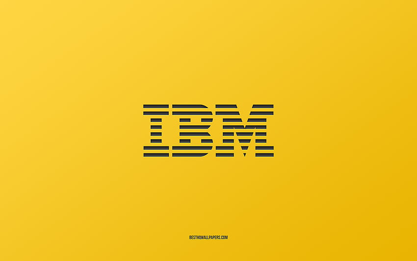 Лого на IBM, жълт фон, стилно изкуство, марки, емблема, IBM, текстура на жълта хартия, емблема на IBM HD тапет