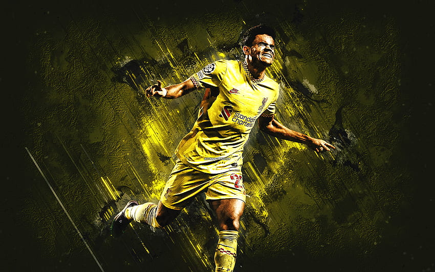 Luis Diaz, Liverpool FC, Colombian footballer, yellow stone background, football, Premier League, Diaz Liverpool, England HD wallpaper