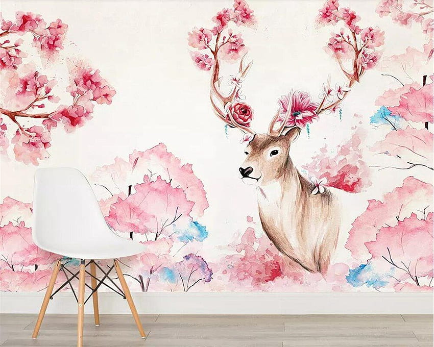 Beibehang Custom cherry tree deer pastoral TV background wall home decoration living room bedroom mural 3D . . - AliExpress, Colorful Deer HD wallpaper